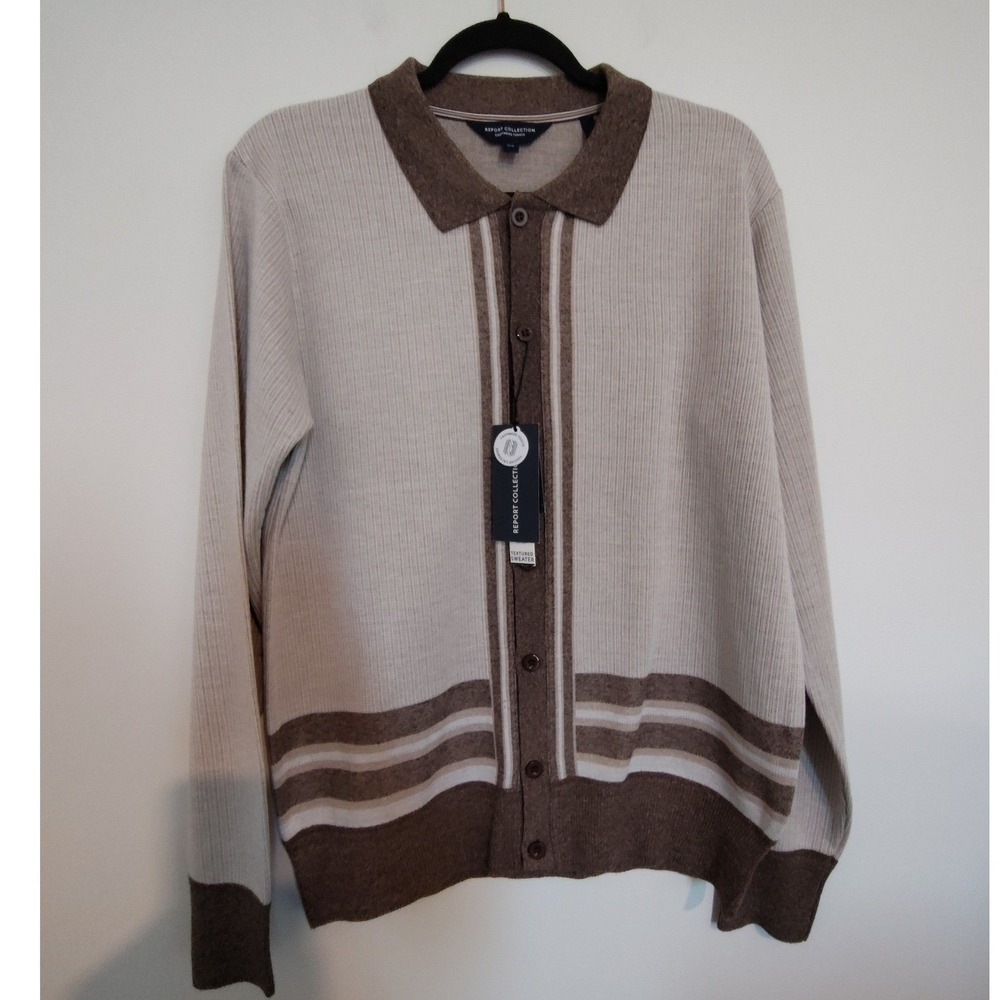 Report Collection Mens Cashmere Touch Button Front Sweater Sand 401001R02US-41 M